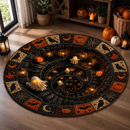 Halloween Round Rug 3D Illusion Spiral Staircase Ghosts