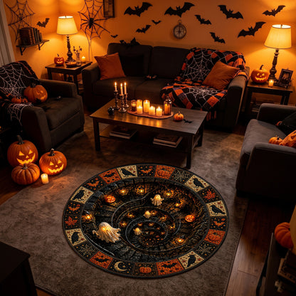 Halloween Round Rug 3D Illusion Spiral Staircase Ghosts
