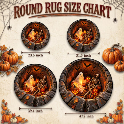 Halloween Round Rug 3D Brick Pit Ghost and Skeleton