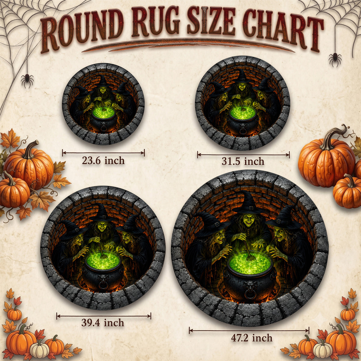 Halloween Round Rug 3D Illusion Witches Cauldron