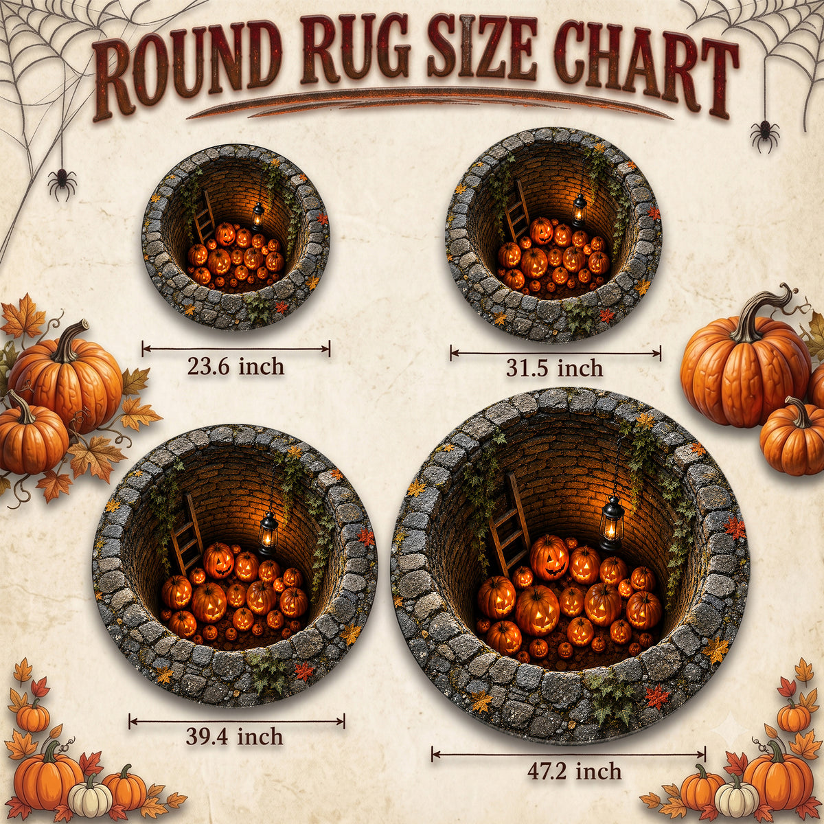 Halloween Round Rug 3D Stone Well Glowing Pumpkins