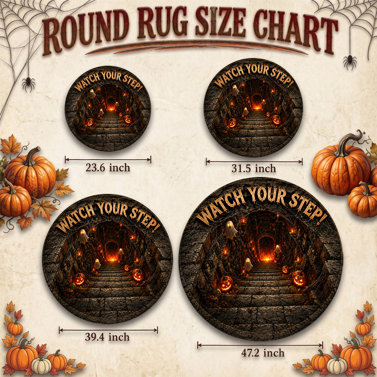 Halloween Round Rug 3D Watch Your Step Stairs