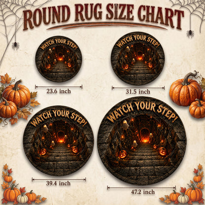 Halloween Round Rug 3D Watch Your Step Stairs