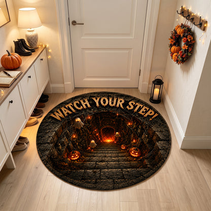 Halloween Round Rug 3D Watch Your Step Stairs