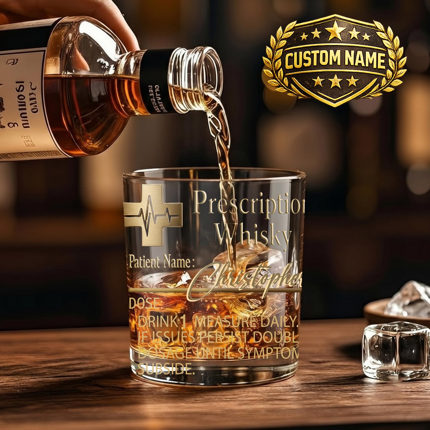 Personalized Prescription Whiskey Glass - Custom Doctor Gag Gift