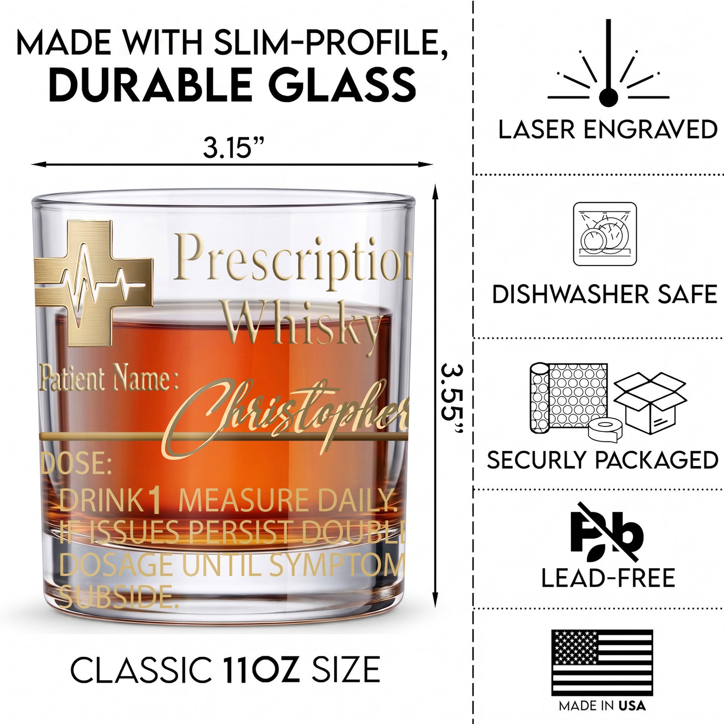 Personalized Prescription Whiskey Glass - Custom Doctor Gag Gift