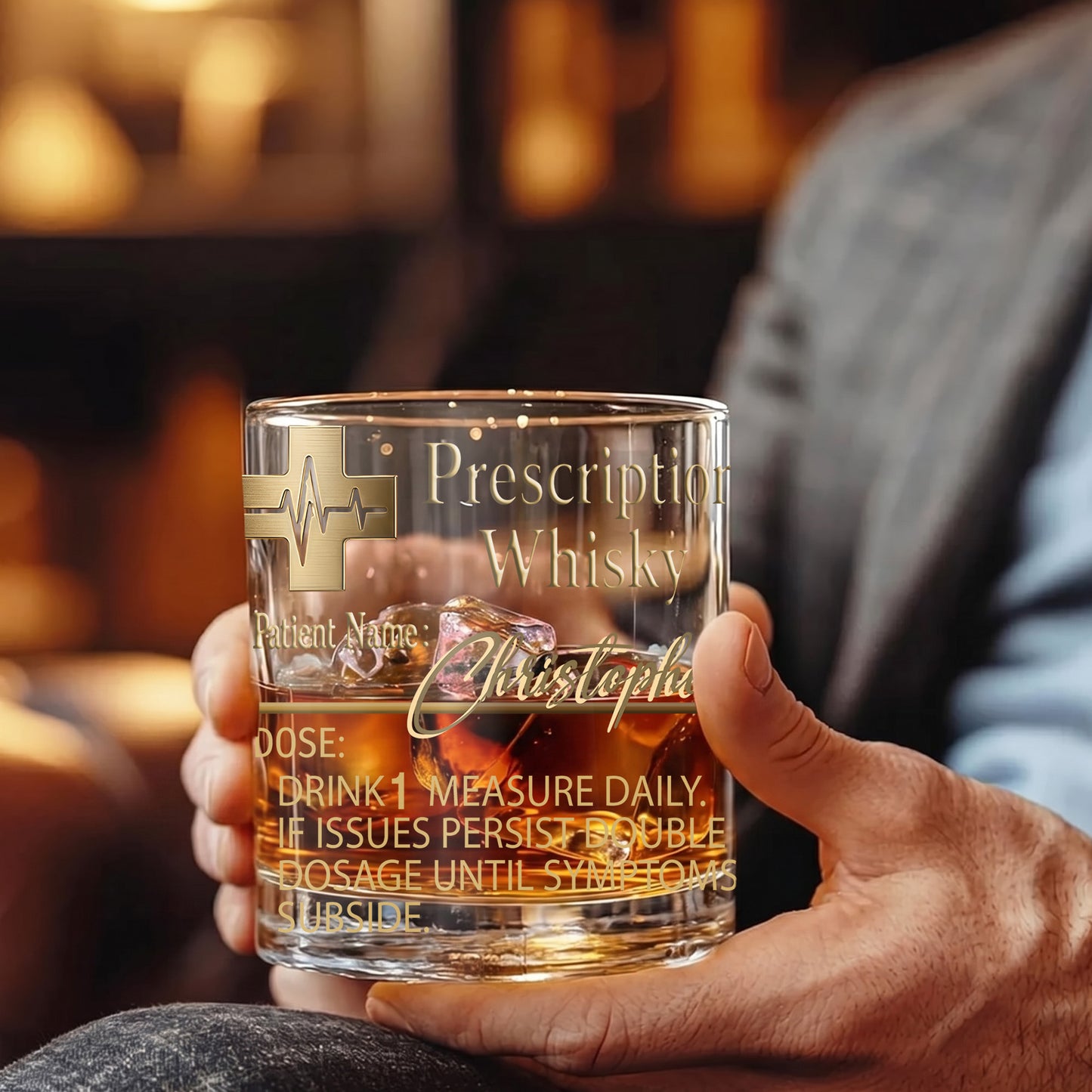Personalized Prescription Whiskey Glass - Custom Doctor Gag Gift