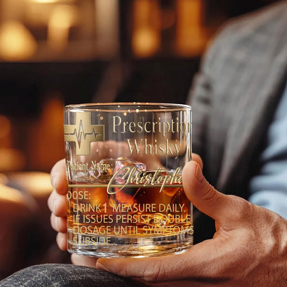 Personalized Prescription Whiskey Glass - Custom Doctor Gag Gift