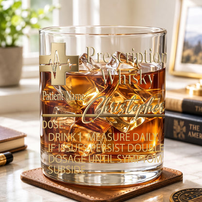 Personalized Prescription Whiskey Glass - Custom Doctor Gag Gift