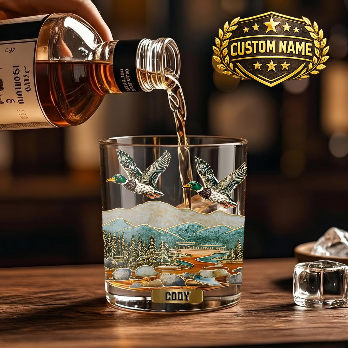 Personalized Duck Hunting Whiskey Glass - Custom Hunter Gift