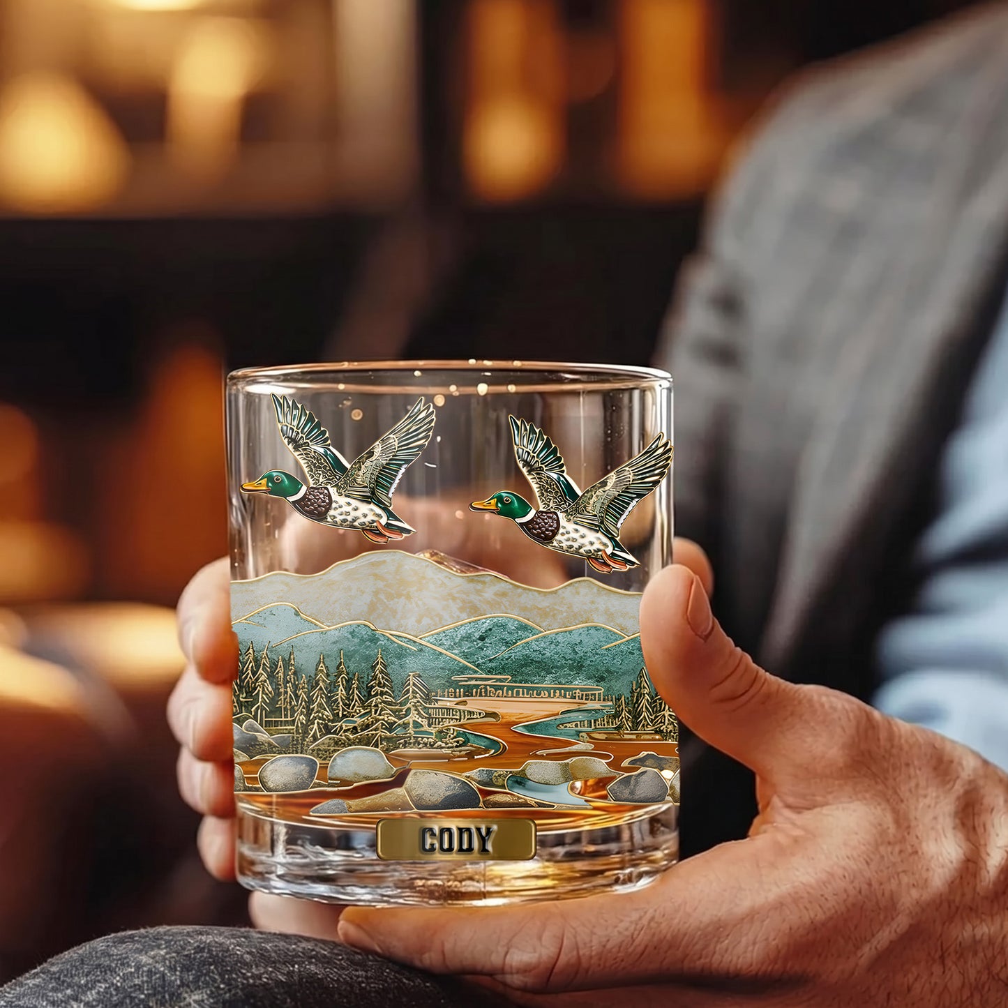 Personalized Duck Hunting Whiskey Glass - Custom Hunter Gift