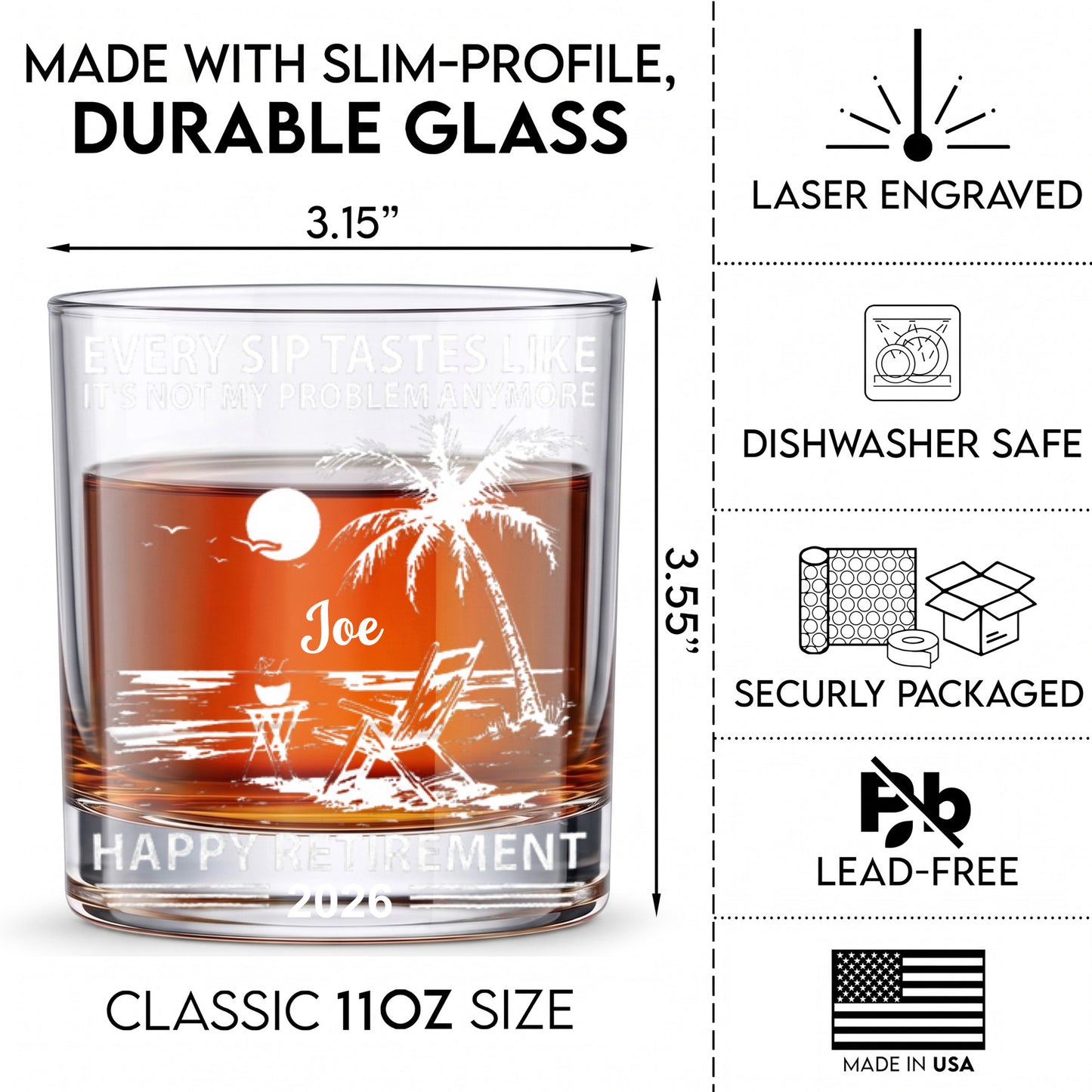 Personalized Retirement Whiskey Glass - Custom Farewell Gift