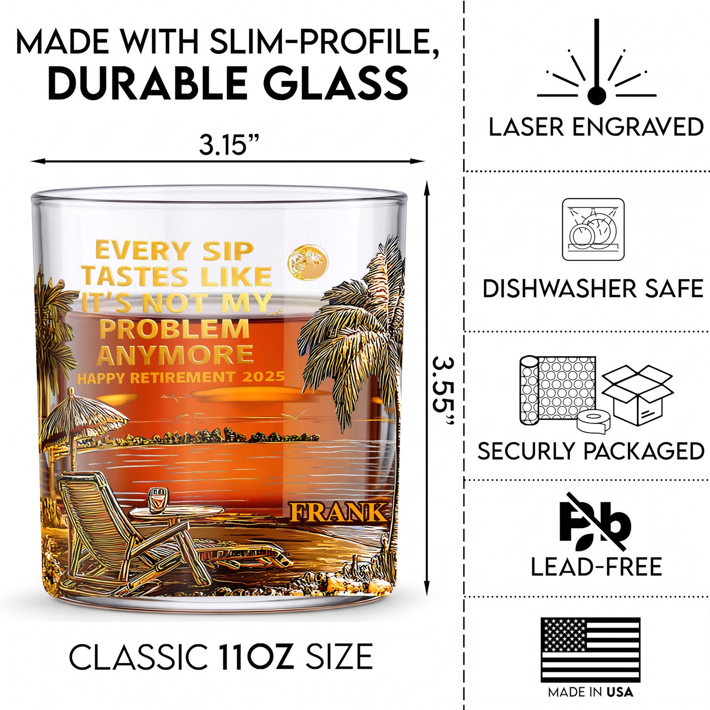 Personalized Retirement Whiskey Glass - Custom Farewell Gift