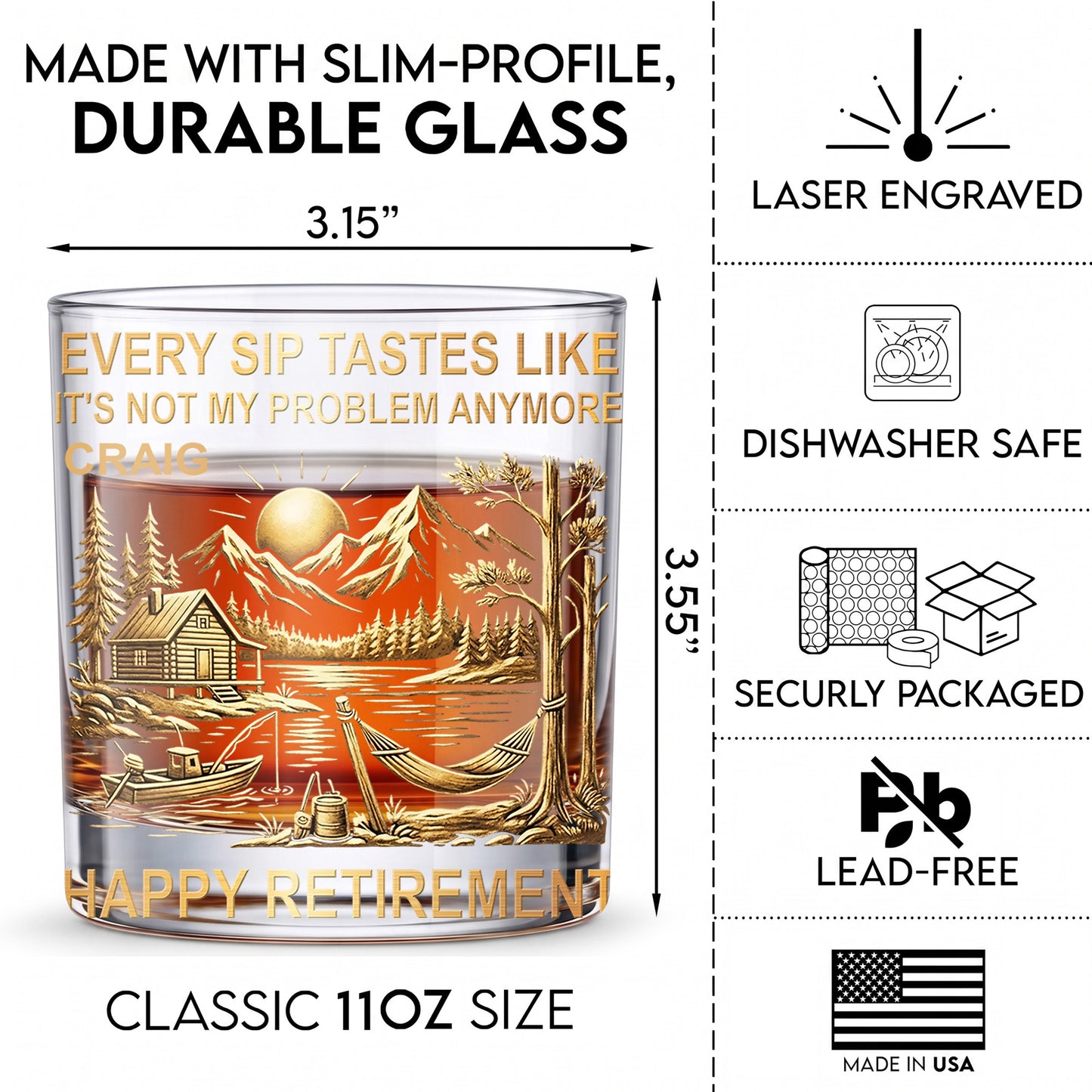Personalized Retirement Whiskey Glass - Custom Farewell Gift