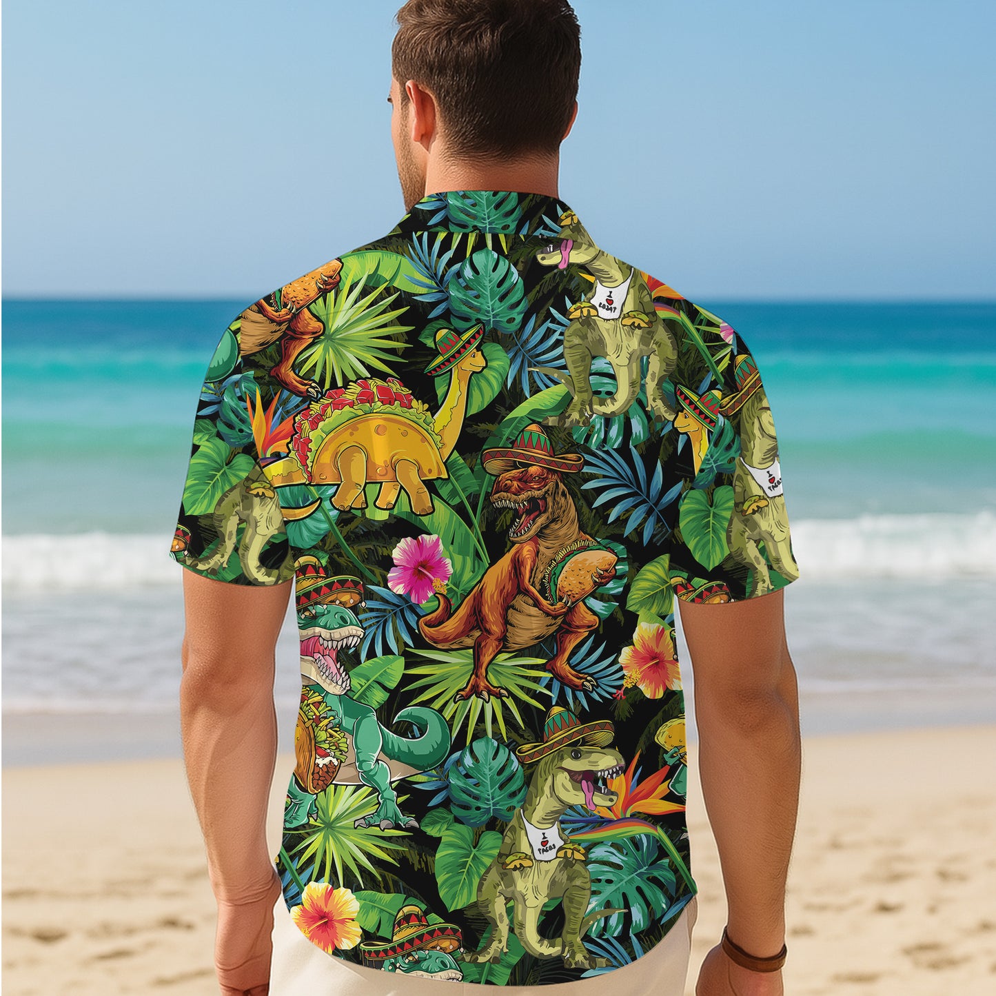 Funny Dinosaur Taco Sombrero Tropical Hawaiian Shirt for Men & Women Aloha