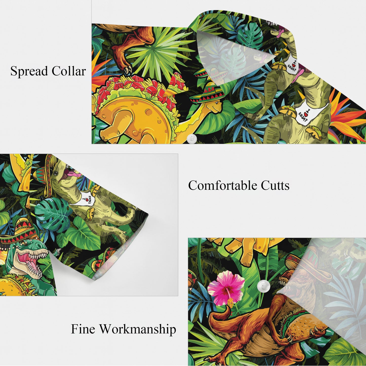 Funny Dinosaur Taco Sombrero Tropical Hawaiian Shirt for Men & Women Aloha