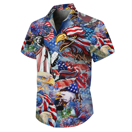 Patriotic Bald Eagle American Flag Hawaiian Shirt for Men & Women Aloha
