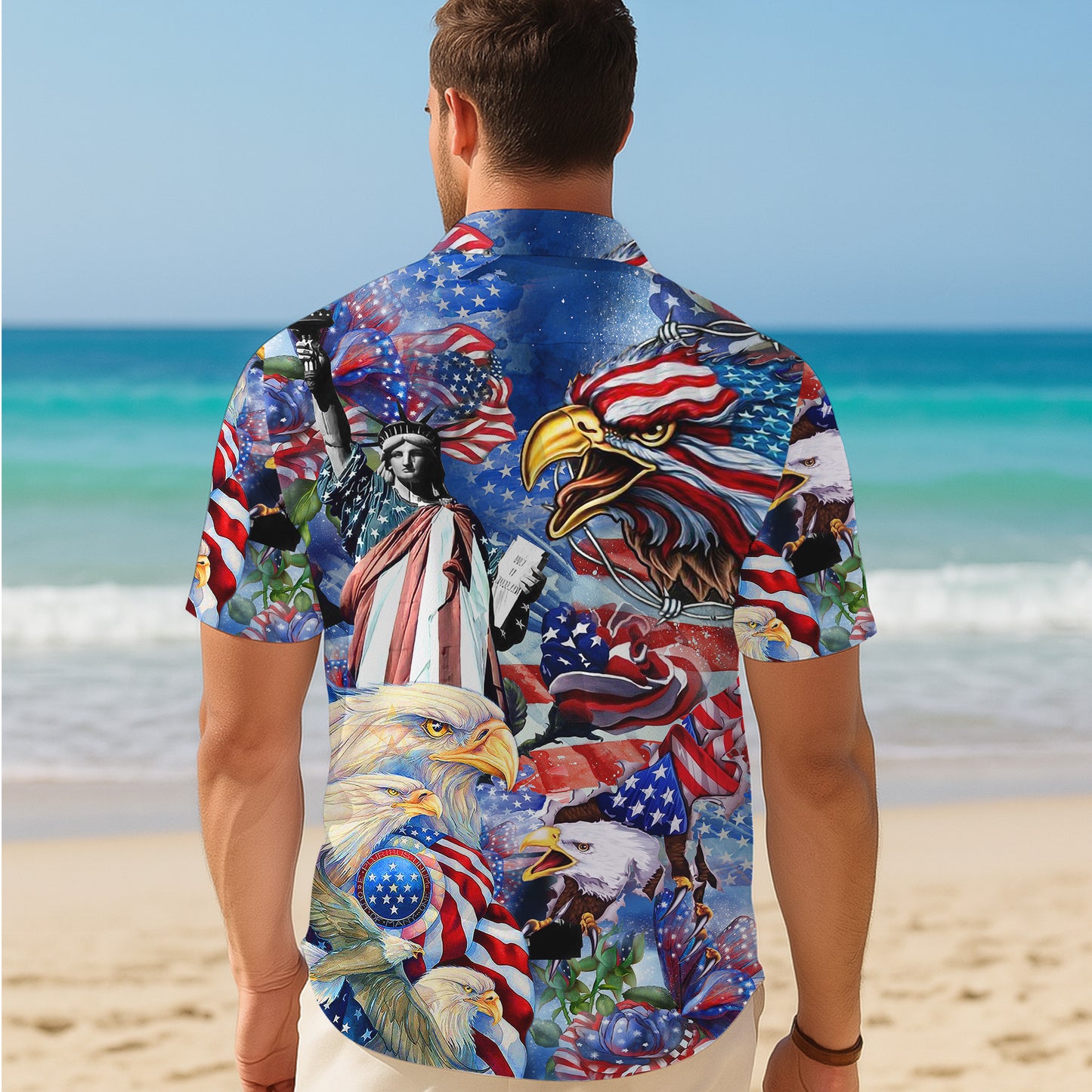 Patriotic Bald Eagle American Flag Hawaiian Shirt for Men & Women Aloha