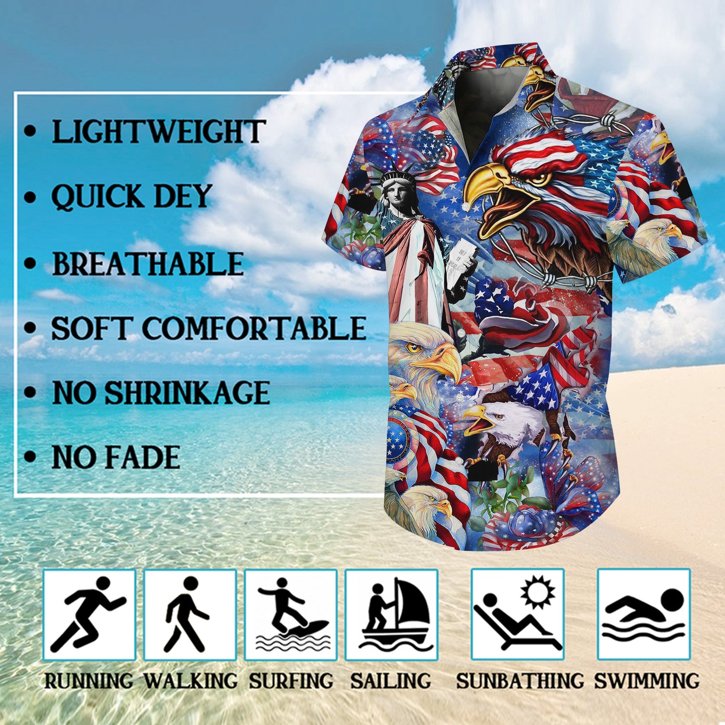 Patriotic Bald Eagle American Flag Hawaiian Shirt for Men & Women Aloha