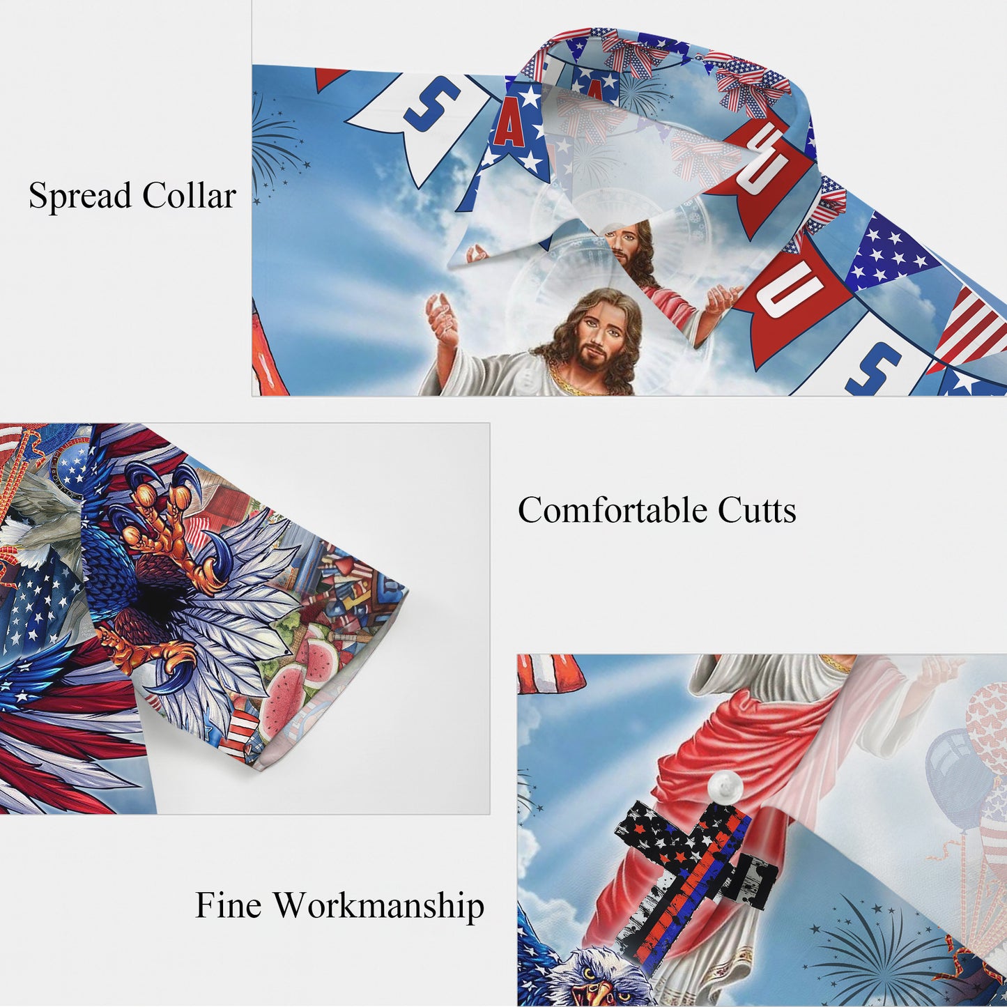 Patriotic Jesus Bald Eagle 4th of July Hawaiian Shirt Men Women Aloha