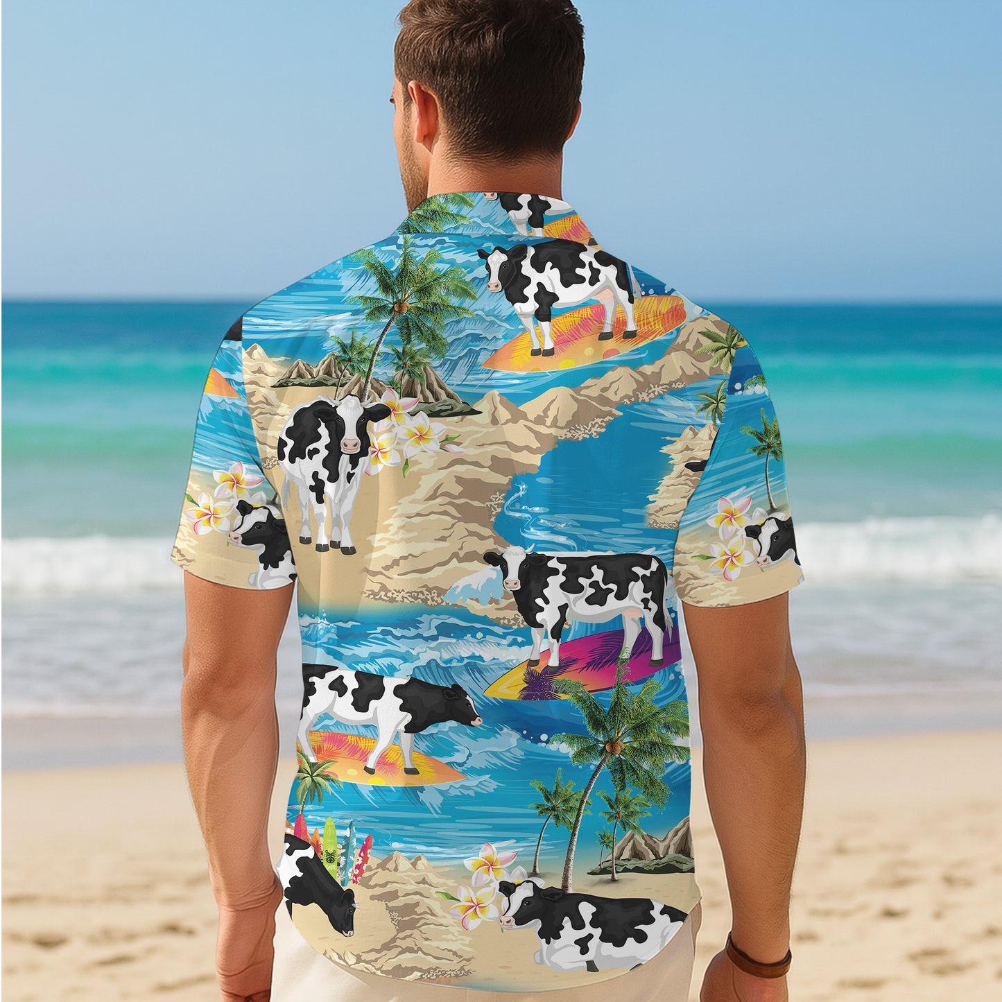 Funny Surfing Cow Tropical Beach Ocean Hawaiian Shirt for Men & Women Aloha