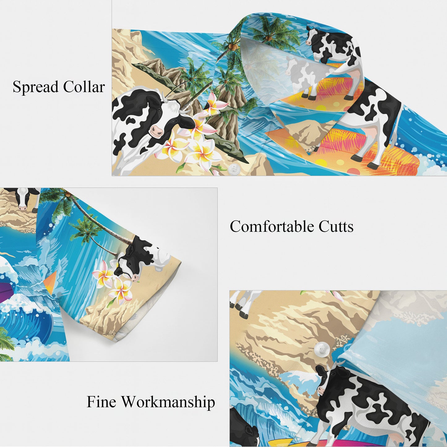 Funny Surfing Cow Tropical Beach Ocean Hawaiian Shirt for Men & Women Aloha