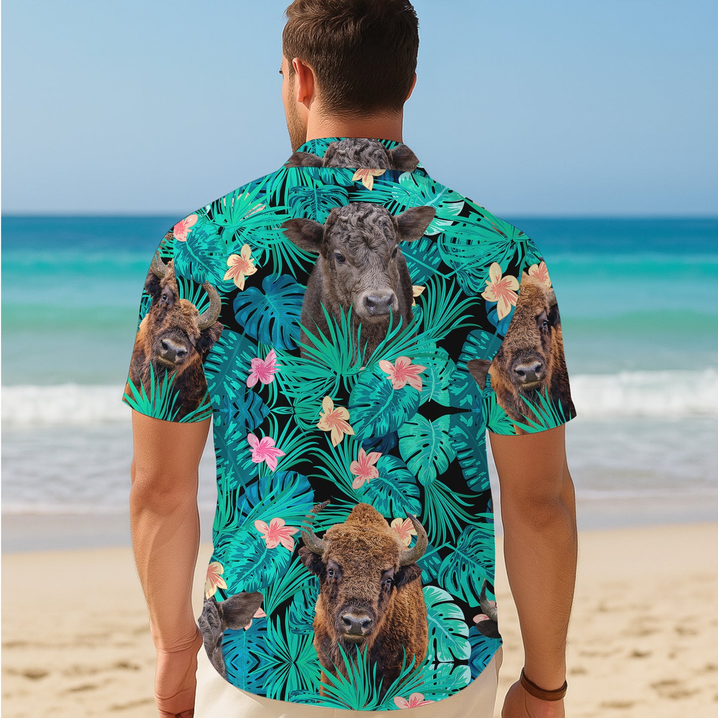 Bison Buffalo Tropical Floral Leaf Hawaiian Shirt for Men & Women Aloha