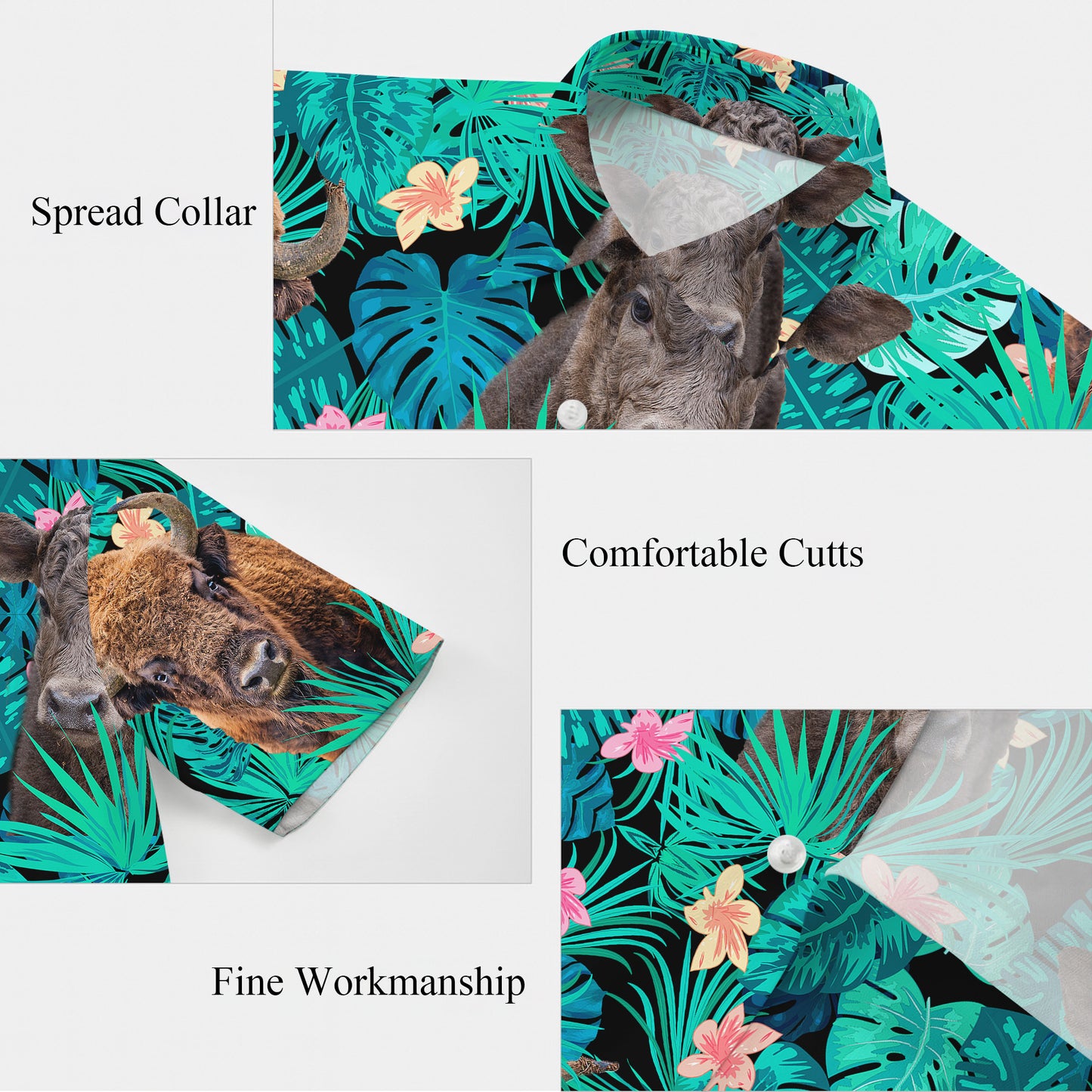 Bison Buffalo Tropical Floral Leaf Hawaiian Shirt for Men & Women Aloha