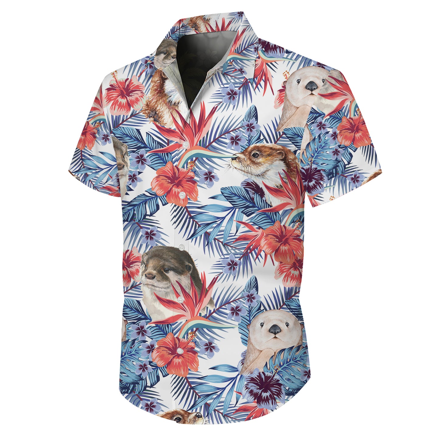 Cute Otter Tropical Floral Hawaiian Shirt for Men & Women Aloha