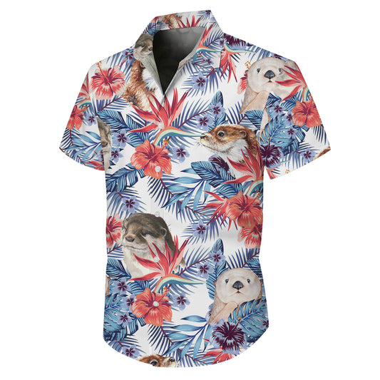 Cute Otter Tropical Floral Hawaiian Shirt for Men & Women Aloha