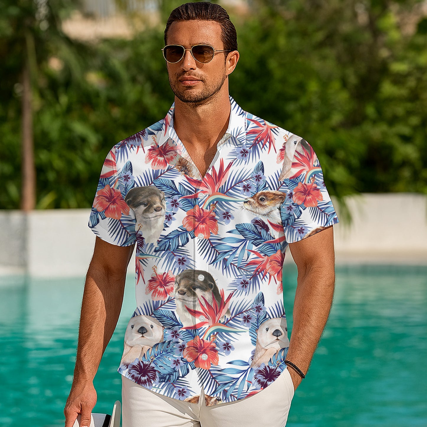 Cute Otter Tropical Floral Hawaiian Shirt for Men & Women Aloha