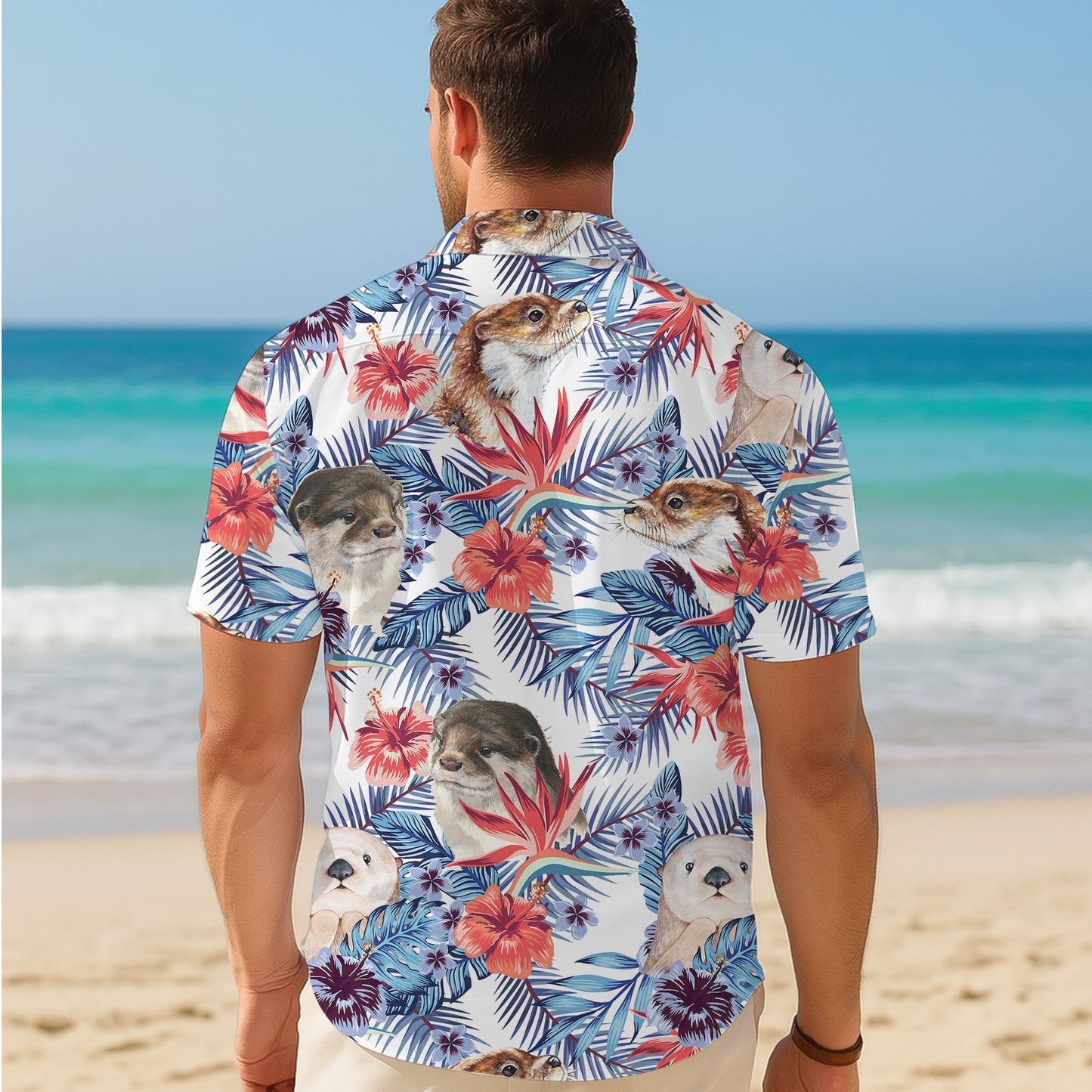 Cute Otter Tropical Floral Hawaiian Shirt for Men & Women Aloha