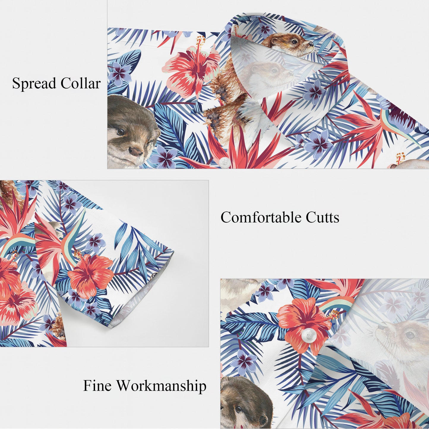 Cute Otter Tropical Floral Hawaiian Shirt for Men & Women Aloha