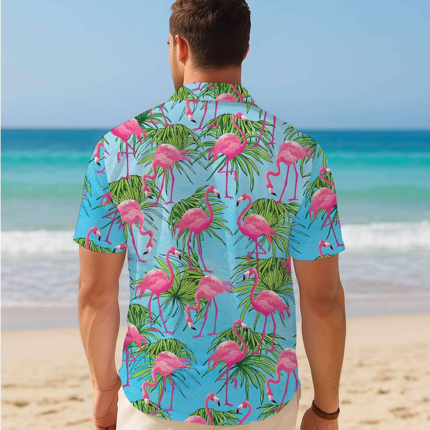 Pink Flamingo Palm Leaf Tropical Hawaiian Shirt for Men & Women Aloha