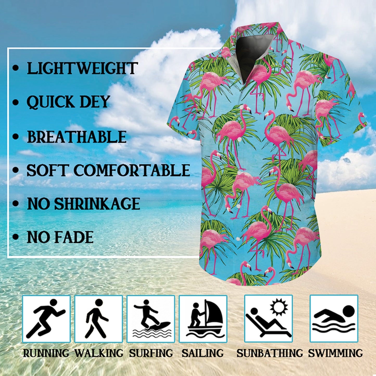 Pink Flamingo Palm Leaf Tropical Hawaiian Shirt for Men & Women Aloha