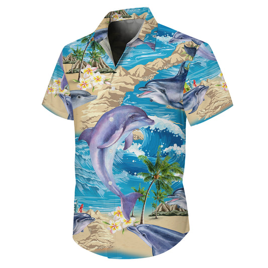 Dolphin Tropical Ocean Wave Beach Hawaiian Shirt for Men & Women Aloha