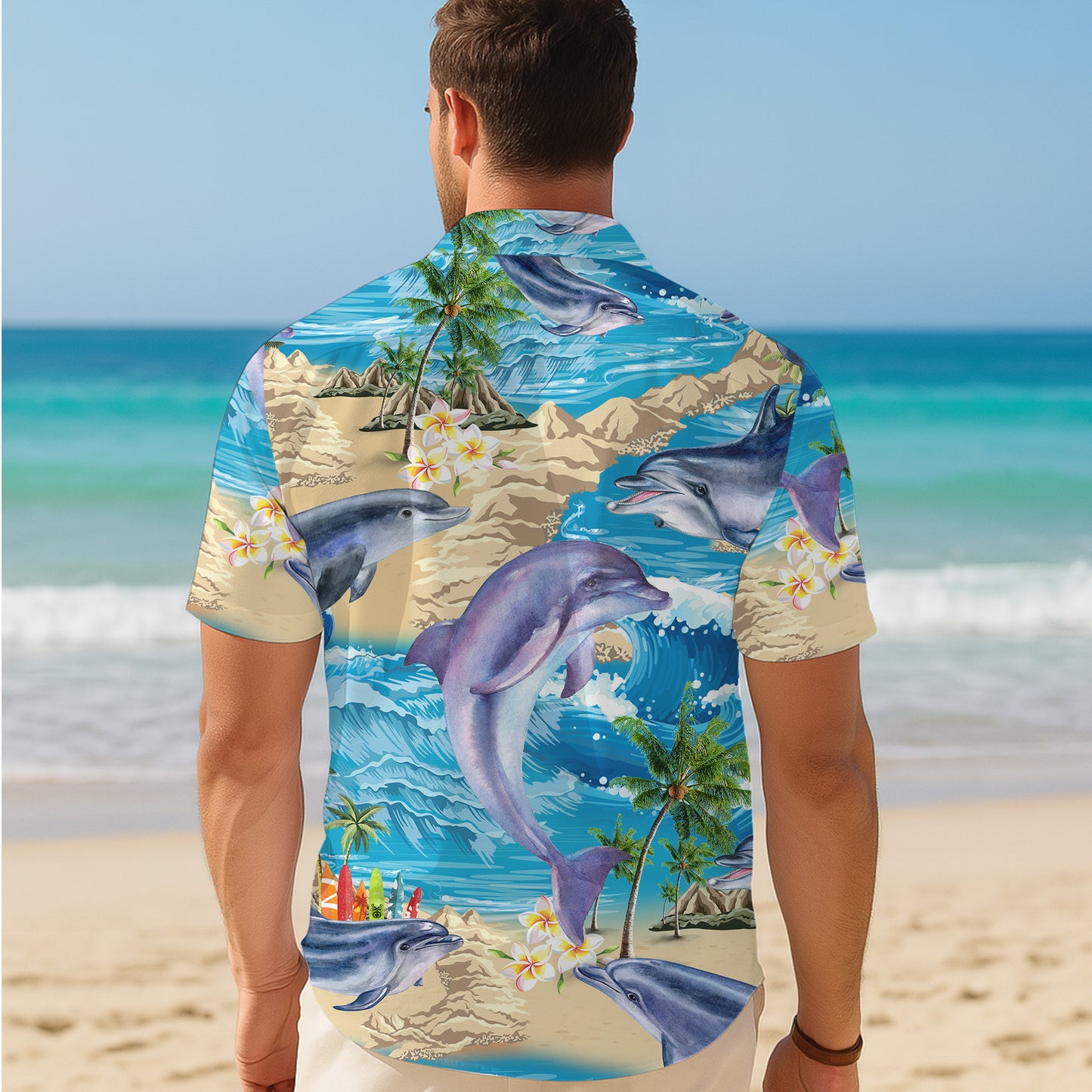 Dolphin Tropical Ocean Wave Beach Hawaiian Shirt for Men & Women Aloha