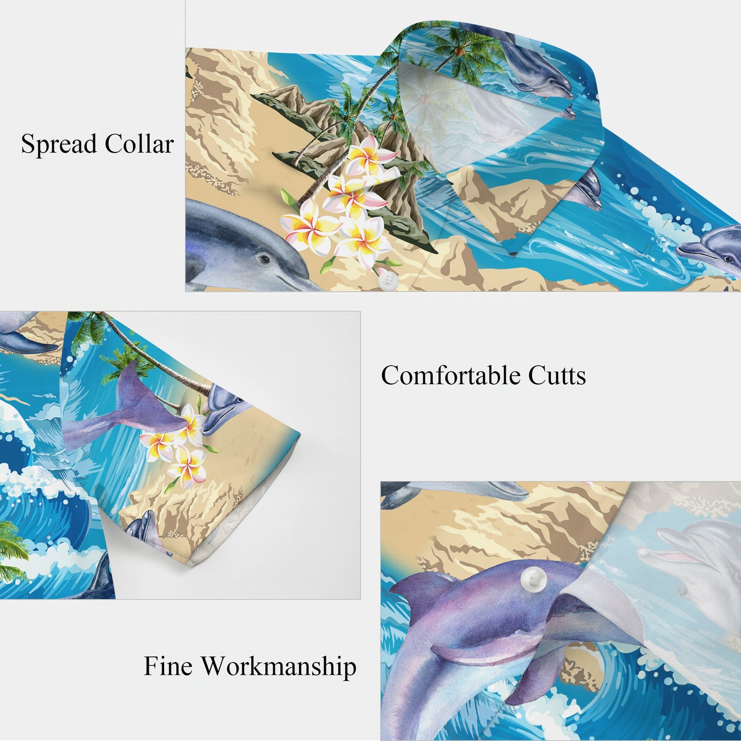Dolphin Tropical Ocean Wave Beach Hawaiian Shirt for Men & Women Aloha
