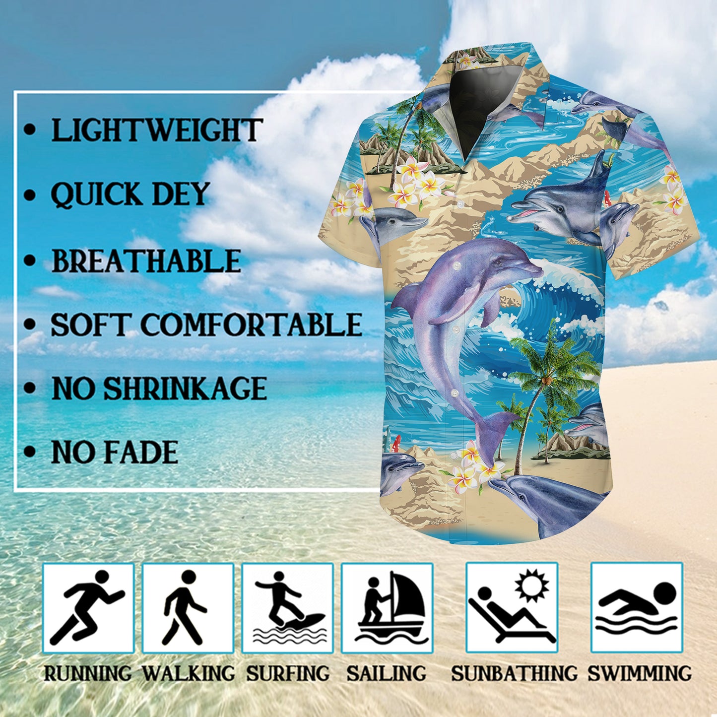 Dolphin Tropical Ocean Wave Beach Hawaiian Shirt for Men & Women Aloha