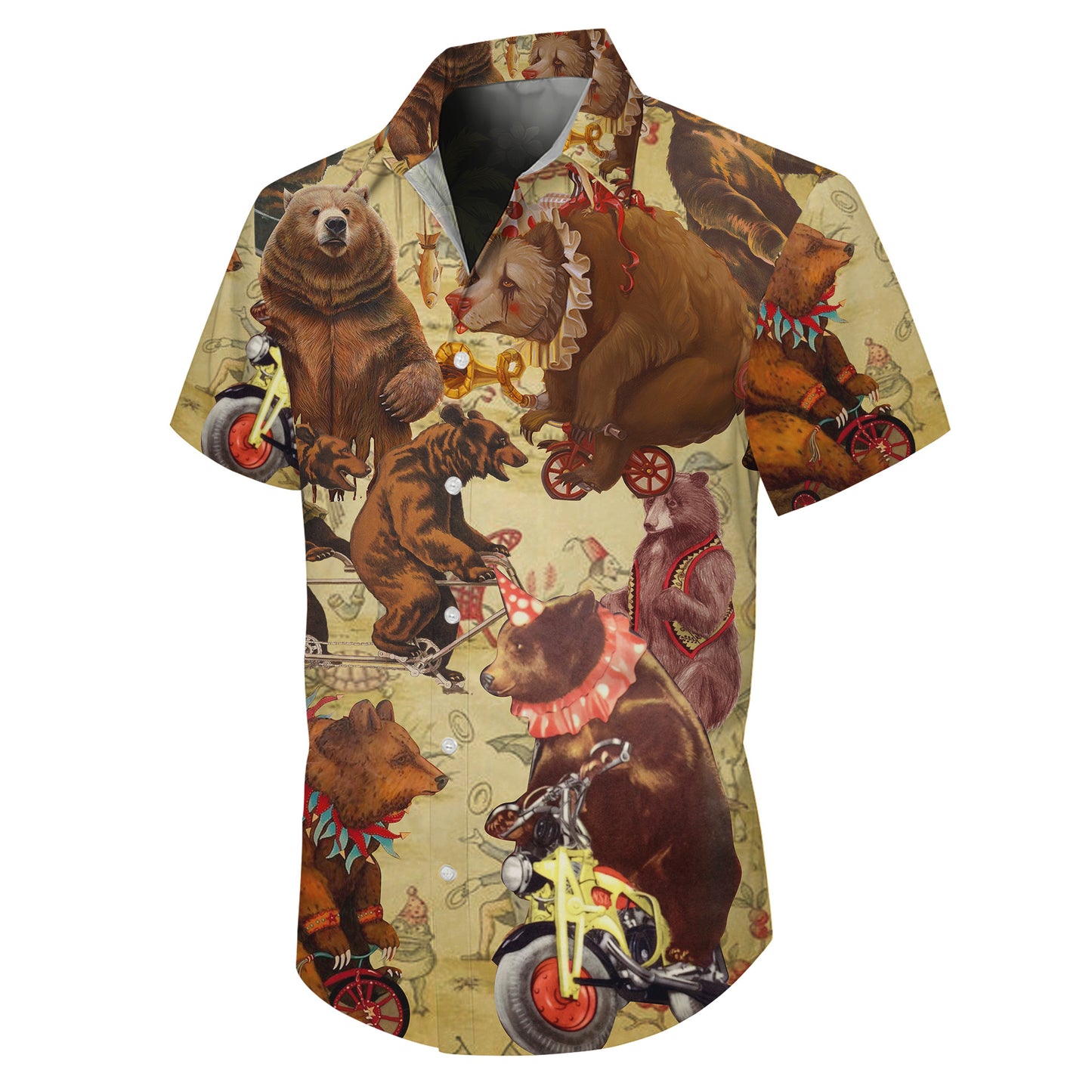 Vintage Circus Bear Riding Motorcycle Bicycle Hawaiian Shirt Men Women Aloha