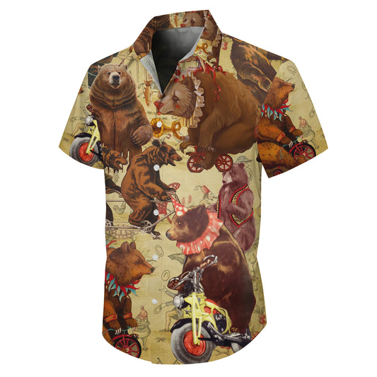 Vintage Circus Bear Riding Motorcycle Bicycle Hawaiian Shirt Men Women Aloha