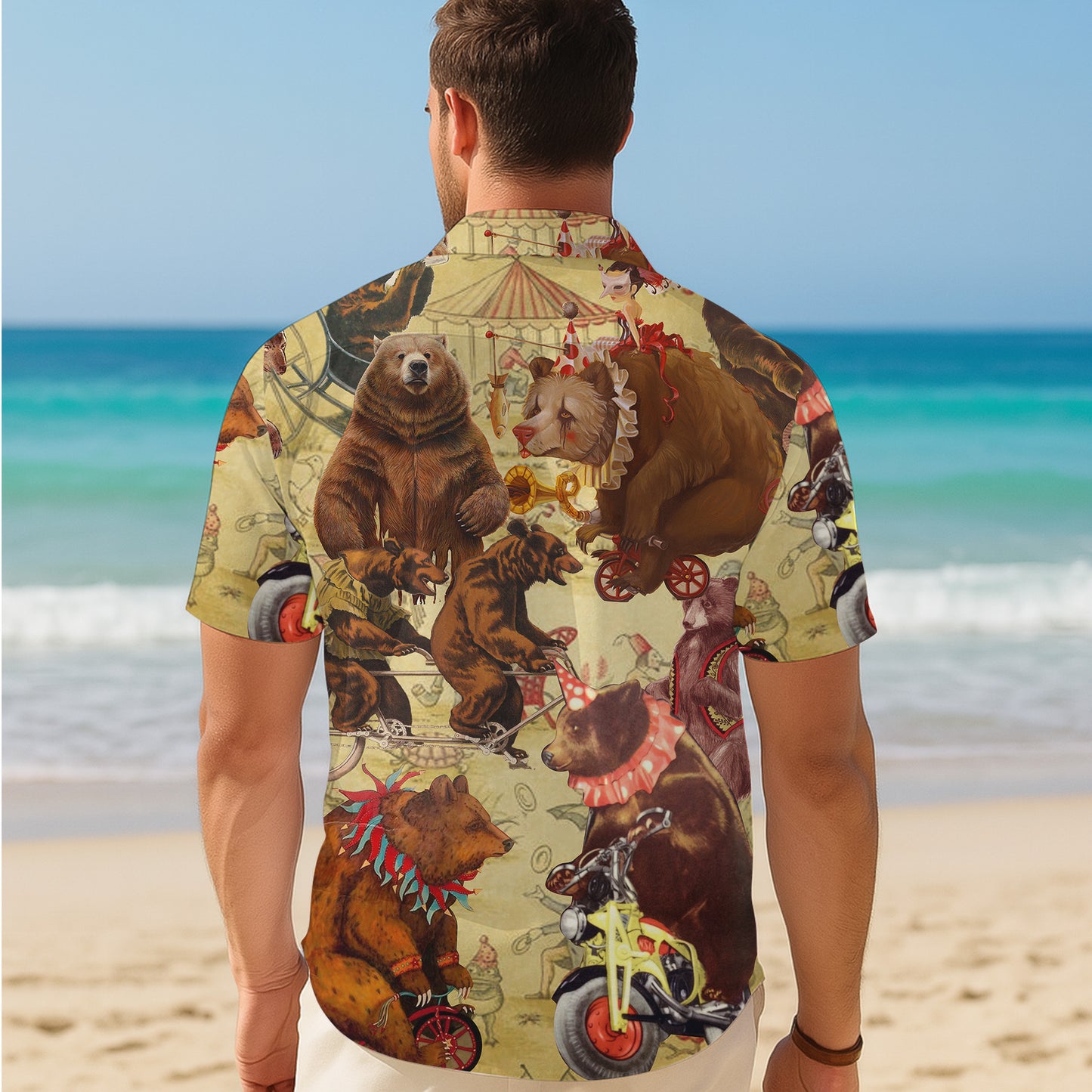 Vintage Circus Bear Riding Motorcycle Bicycle Hawaiian Shirt Men Women Aloha
