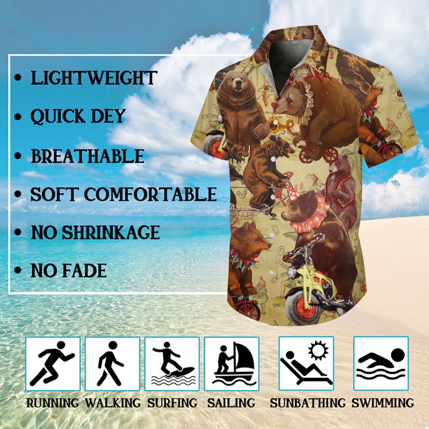 Vintage Circus Bear Riding Motorcycle Bicycle Hawaiian Shirt Men Women Aloha