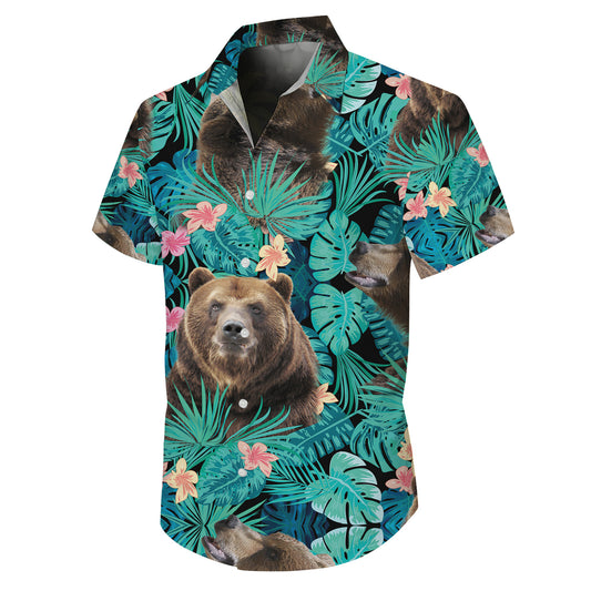 Brown Bear Tropical Floral Leaf Hawaiian Shirt for Men & Women Aloha
