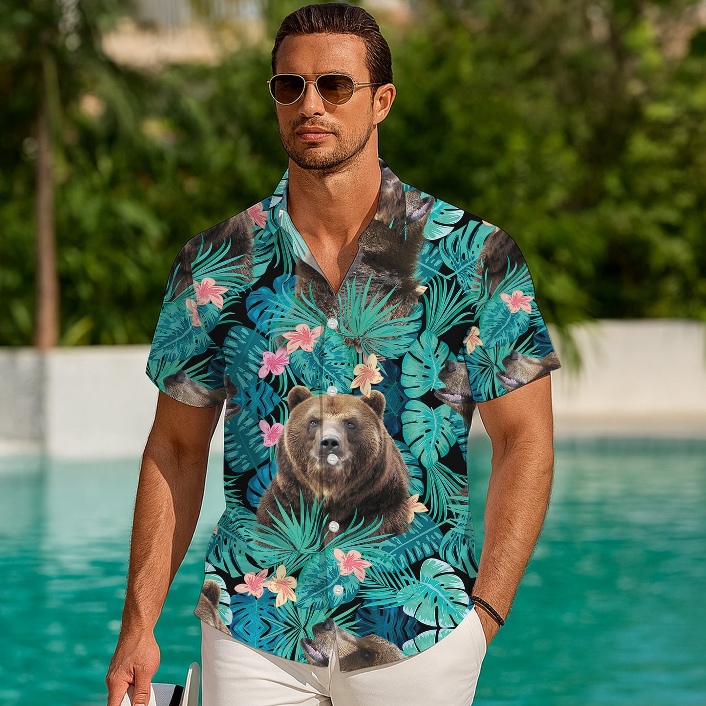 Brown Bear Tropical Floral Leaf Hawaiian Shirt for Men & Women Aloha