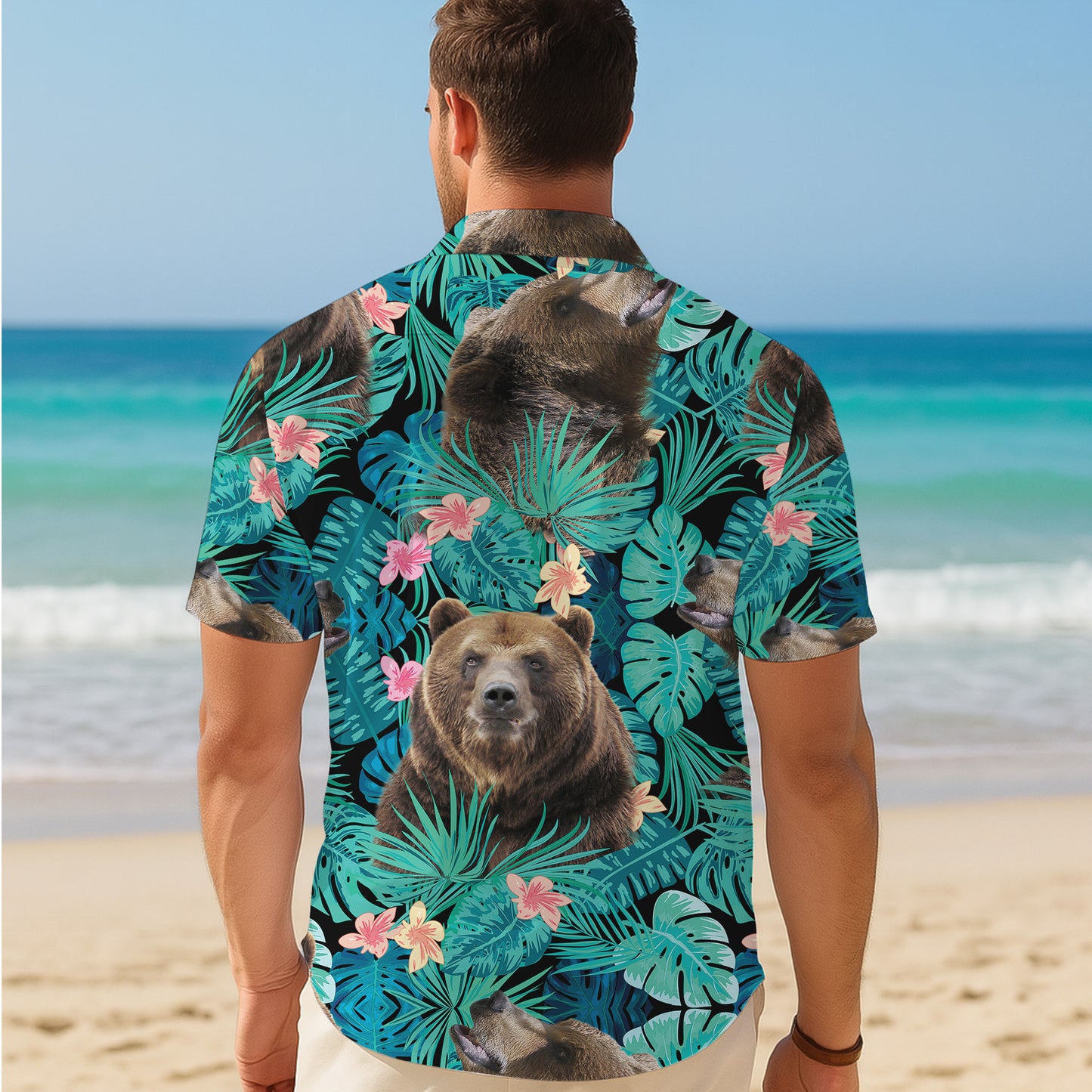 Brown Bear Tropical Floral Leaf Hawaiian Shirt for Men & Women Aloha