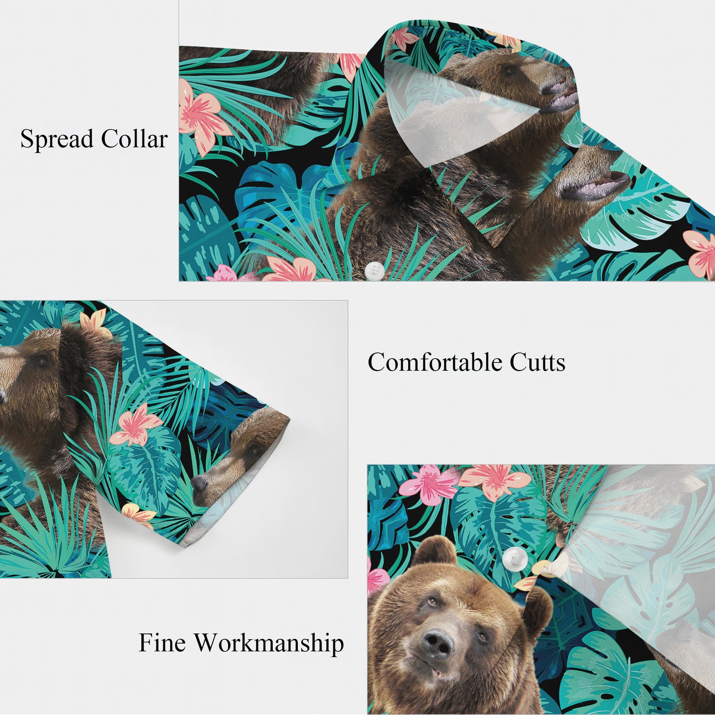 Brown Bear Tropical Floral Leaf Hawaiian Shirt for Men & Women Aloha