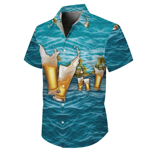 Refreshing Cold Beer Ocean Wave Tropical Beach Hawaiian Shirt Men Women Aloha