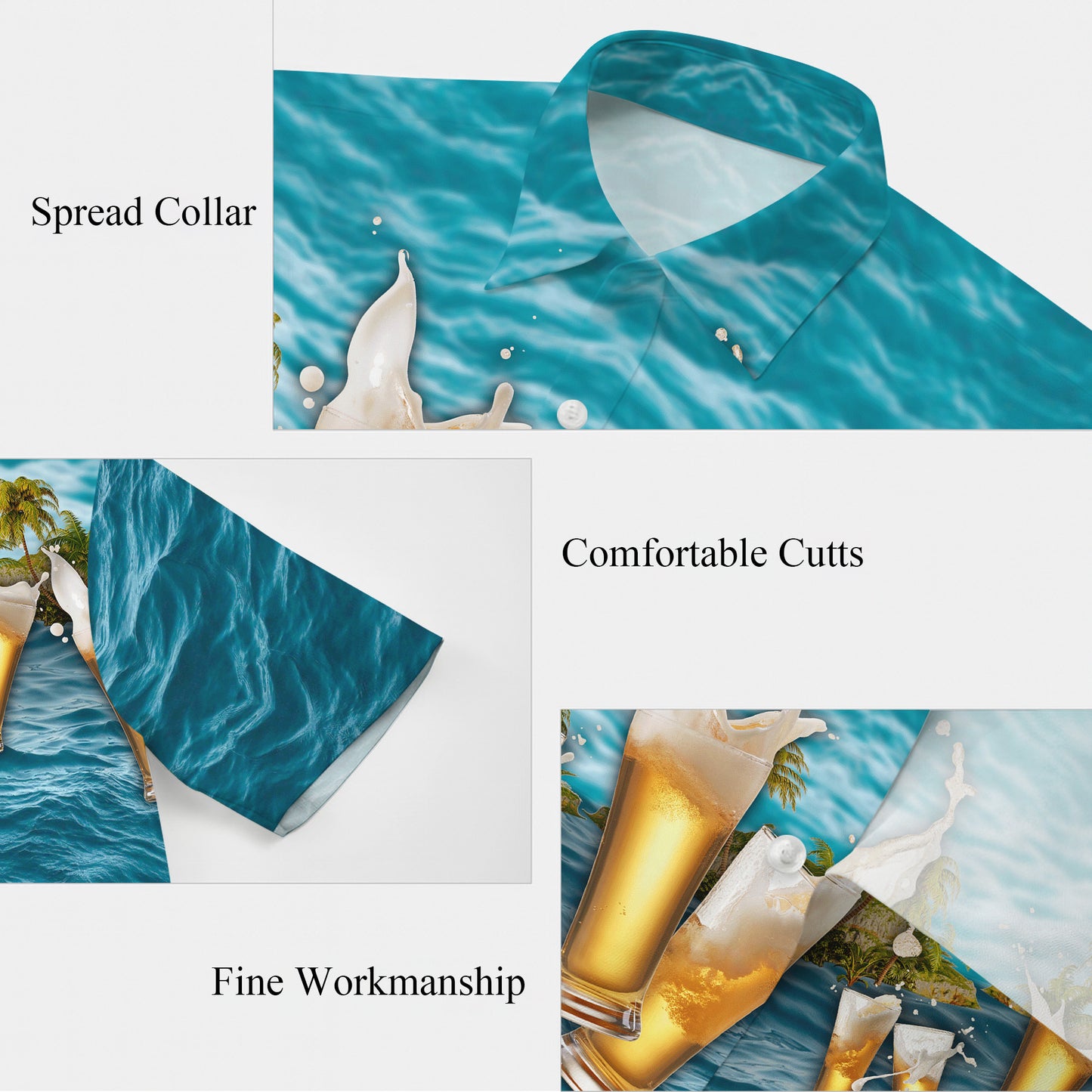 Beer Hawaiian Shirt for Men, Beer Button Up Shirt for Men, Tropical Short Sleeve Beach Vacation Summer Casual Shirt - 0014