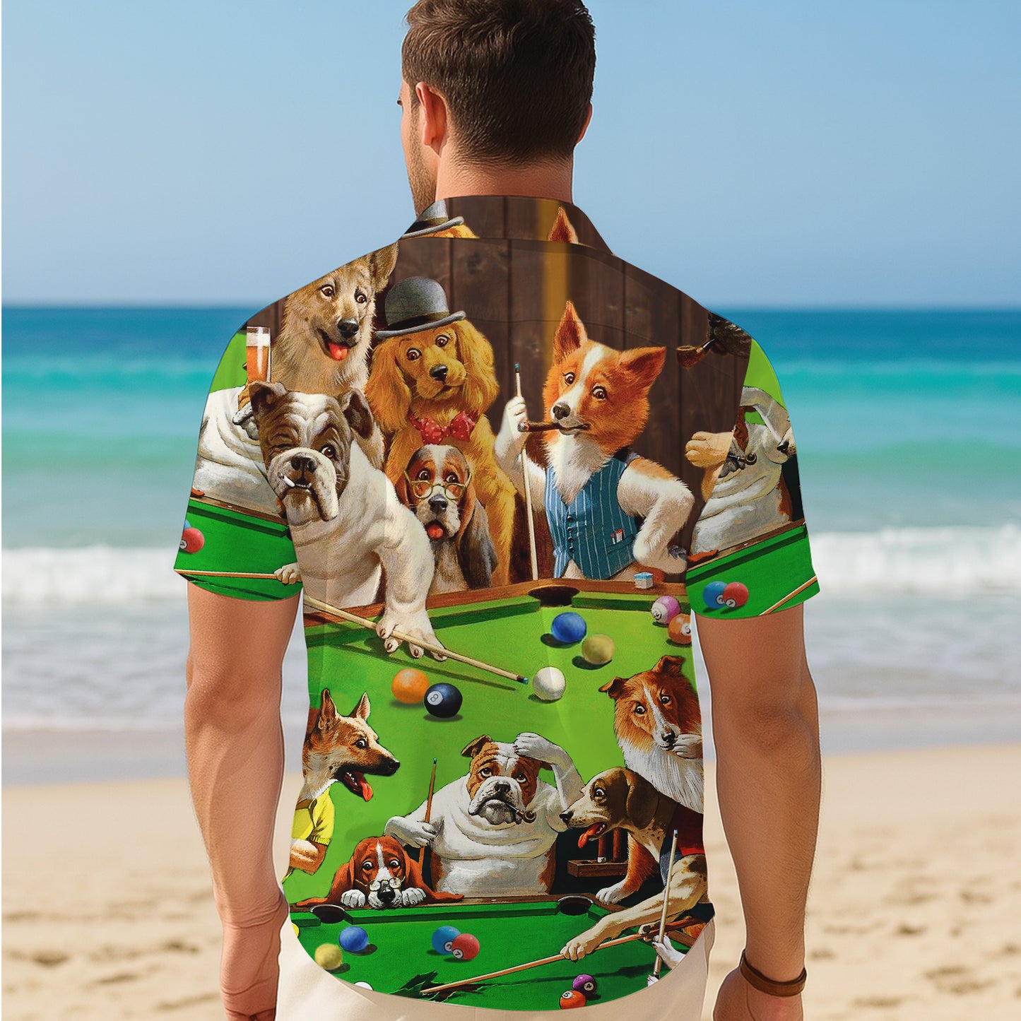 Funny Dogs Playing Pool Vintage Style Hawaiian Shirt for Men & Women Aloha